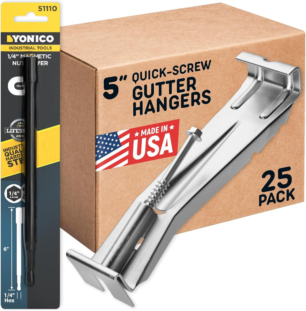 Quick Screw Gutter Hangers 5 Inch- 25 Pack - 5 Inch Gutter Clips with Bonus 6...