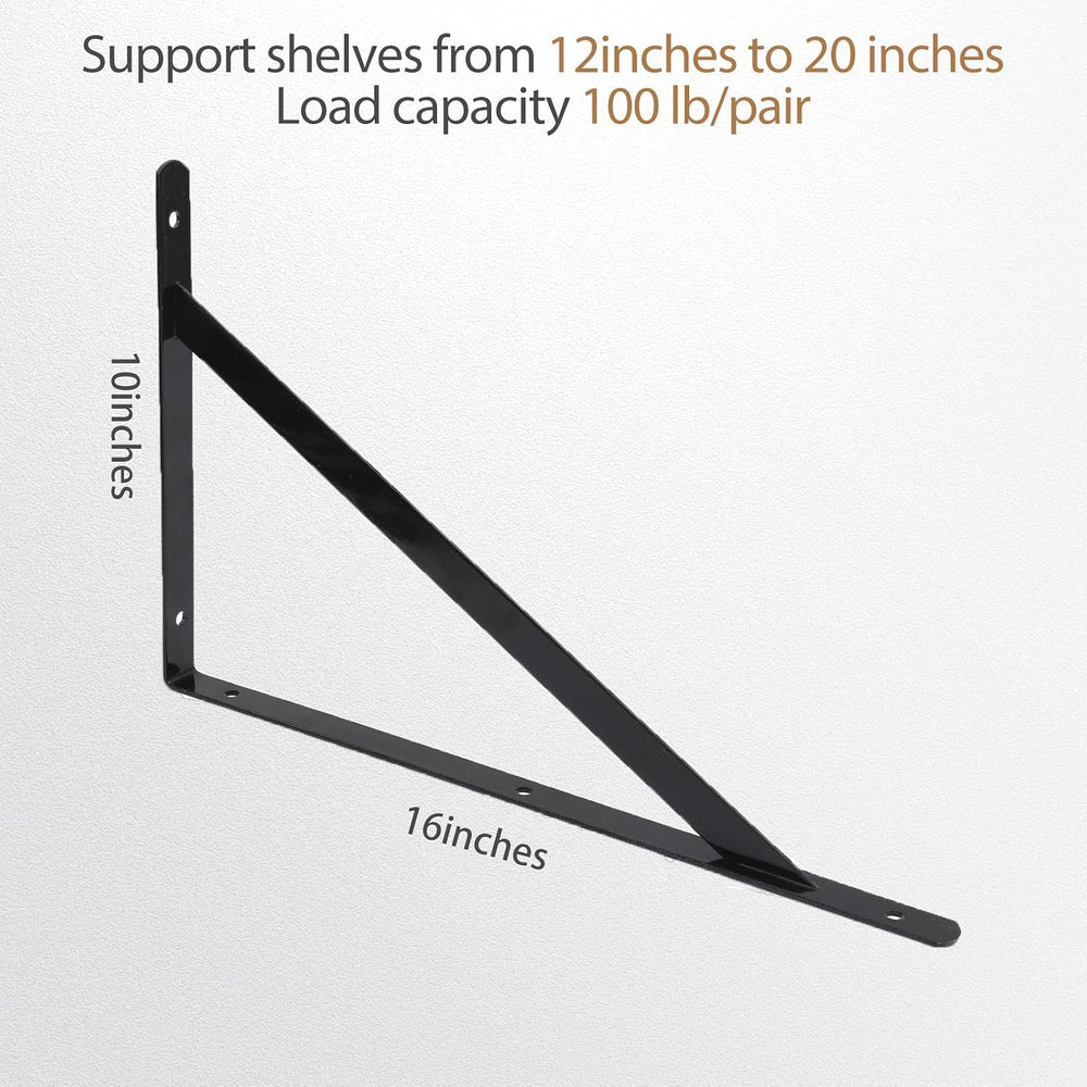 12 Pack L16 x H 10" Heavy Duty Shelf Brackets with Screws Wall Shelf Bra...
