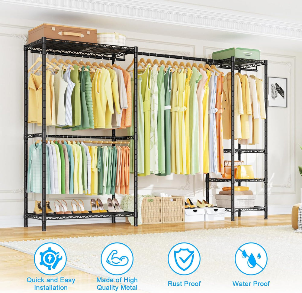 Ulif E10 Clothes Rack（With Stretchable Hanger Rod）Freestanding Clothing Racks...