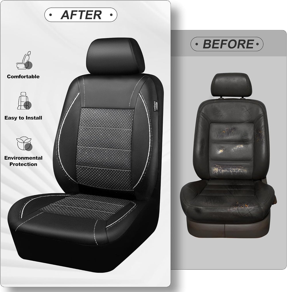 CAR PASS Piping PU Leather Car Seat Cover Full Set, Inside Zipper Design and ...