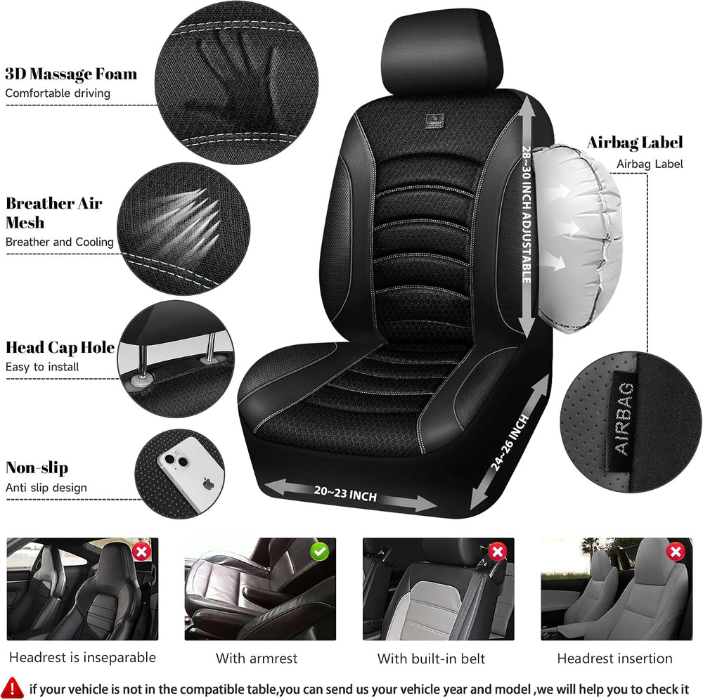 CAR PASS Comfortable 3D Foam Mesh Leather Car Seat Covers Full Sets, Air Cool...