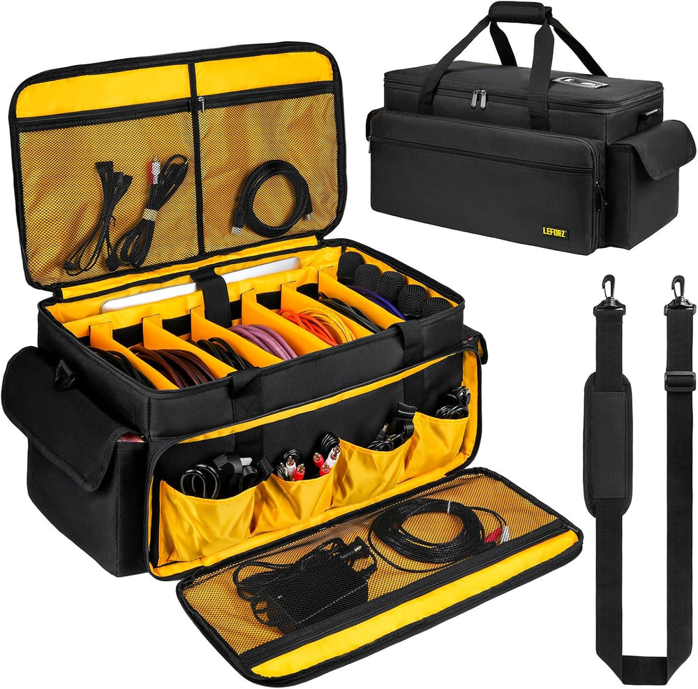 Large DJ Equipment Bag with 6 Detachable Dividers,DJ Cable File Bag with Lapt...