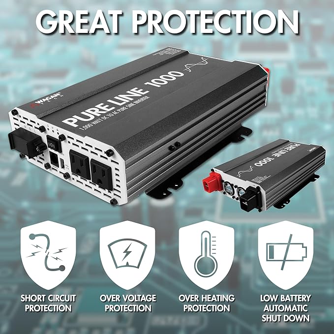 Wagan EL3804 Pure Line Inverter 1000 Watt DC 12V to 110V AC Car Pure Sine Wave
