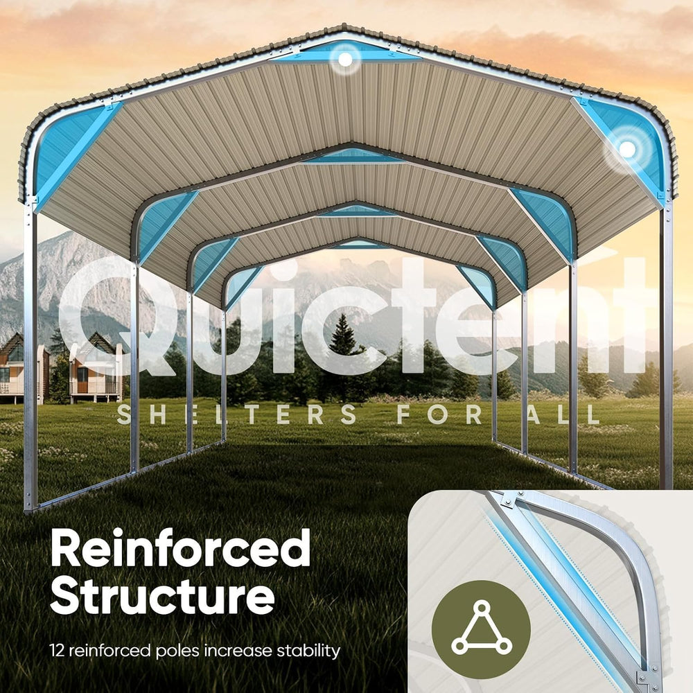 Quictent 10x15 FT Heavy Duty Metal Carport, Galvanized Steel Hard Top SUV/Tru...
