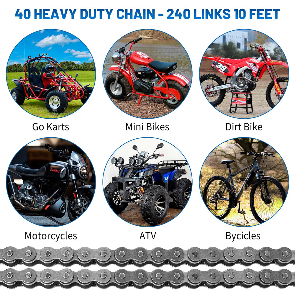 ANSI #40 Roller Chain, 10 Feet 240 Links with 5 Connecting Links, 1/2 Inch Pi...