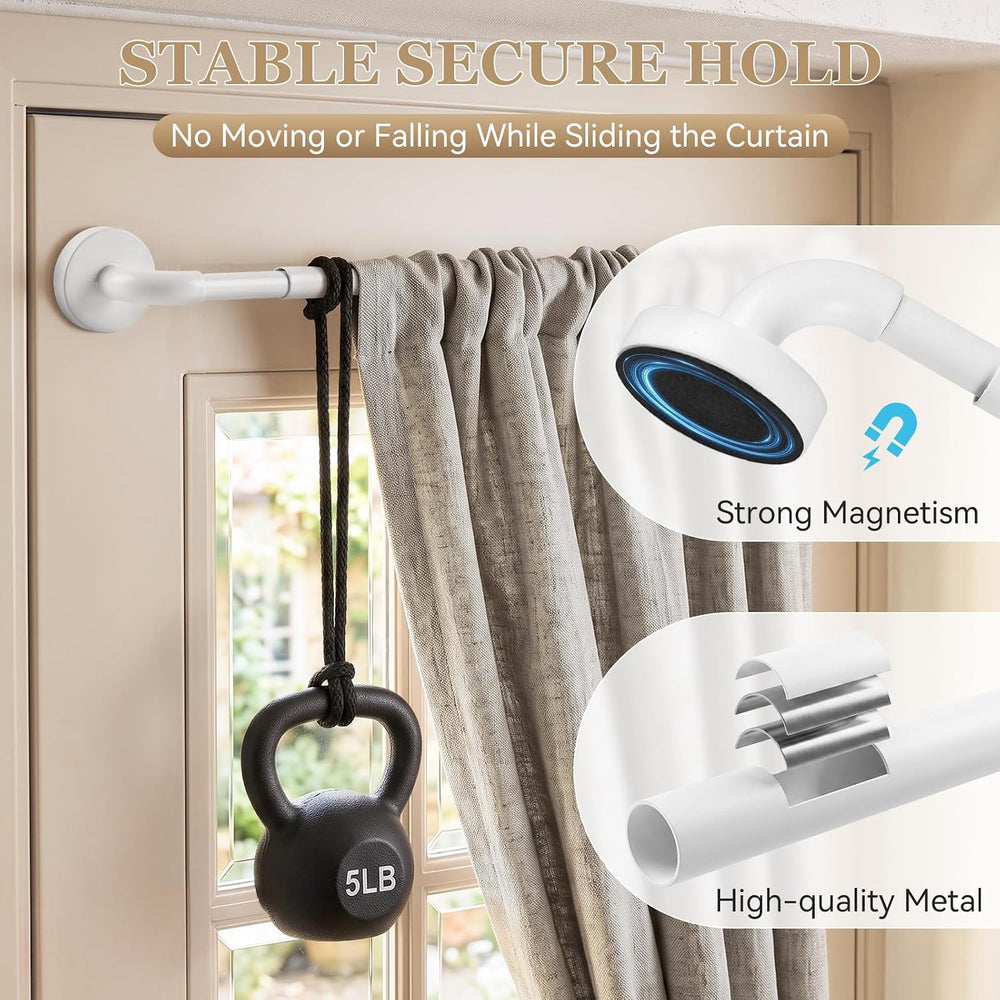 4 Pcs Magnetic Curtain Rods for Metal Doors, Adjustable 18-30",White