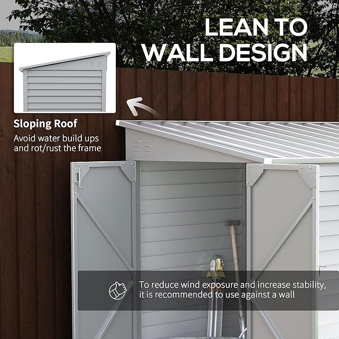 Outsunny 4.6' x 9' Steel Outdoor Storage Shed, Lean to Shed, Metal To...