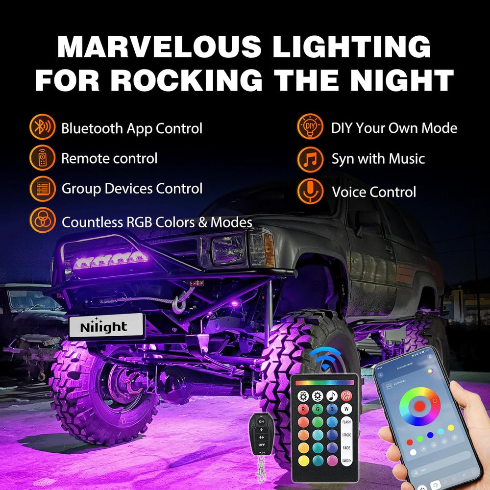 Nilight RGB LED Rock Lights Kit 6 PCS 18LED Wide Angle Wheel Well Light