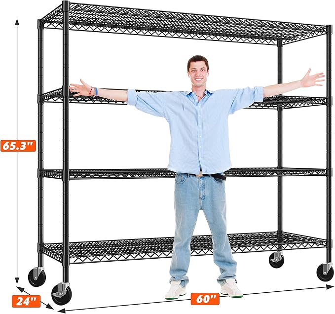 REIBII 60" W ×24" D×65.3" H, 4 Tier Wire Shelving 2878LBS Heav...