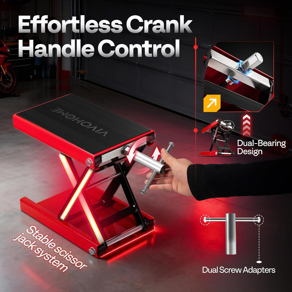 VIVOHOME 1100 LBS Motorcycle Lift Scissor Jack, Wide Deck Hoist Stand, Red