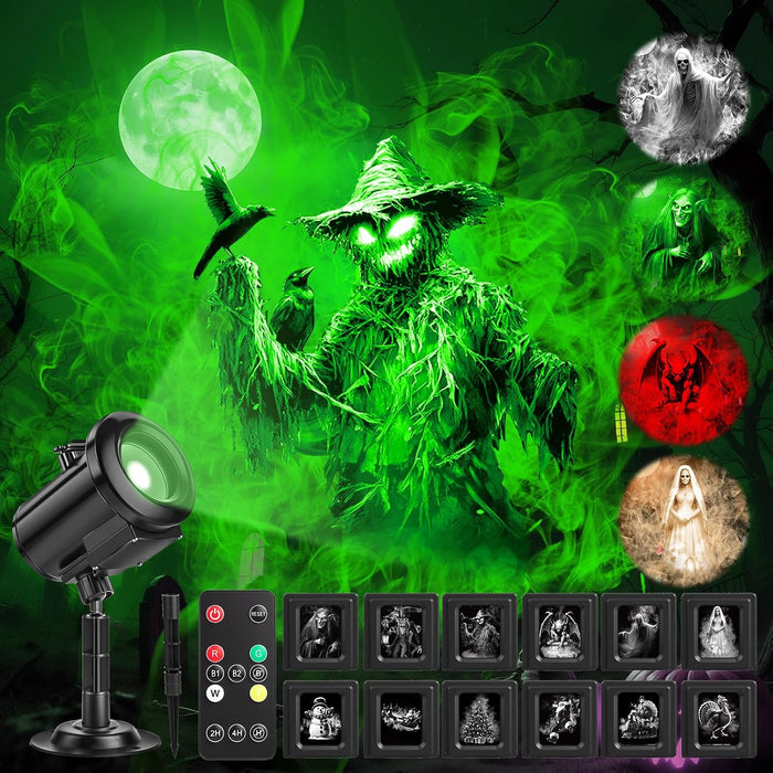 12 in 1 Halloween Decorations Outdoor 3D Dynamic Projector Light
