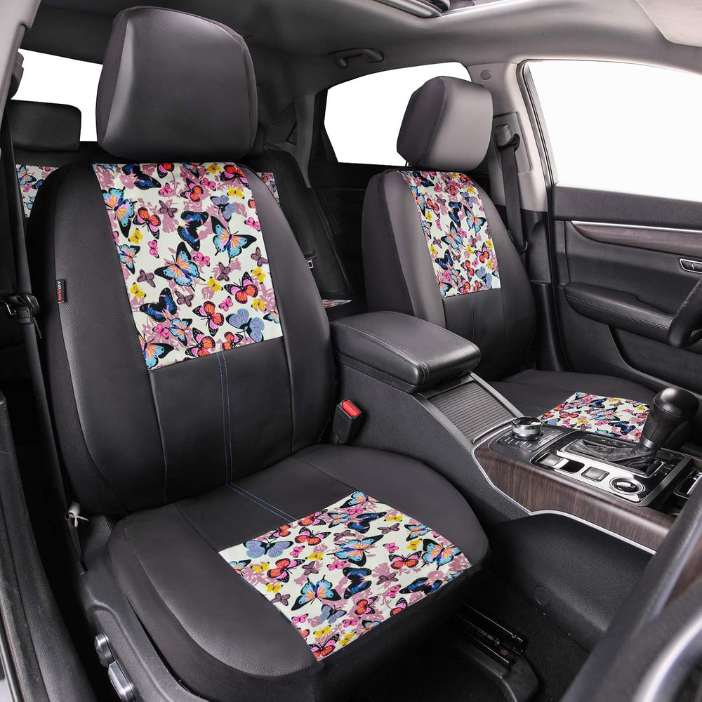 CAR-GRAND Universal Fit Pretty Butterfly and Flowers PU Leather Car Seat Cove...