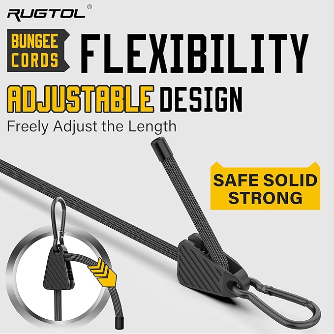 Bungee Cords with Hooks, 48 Inch Adjustable Elastic Bungee Cords with Carabiner