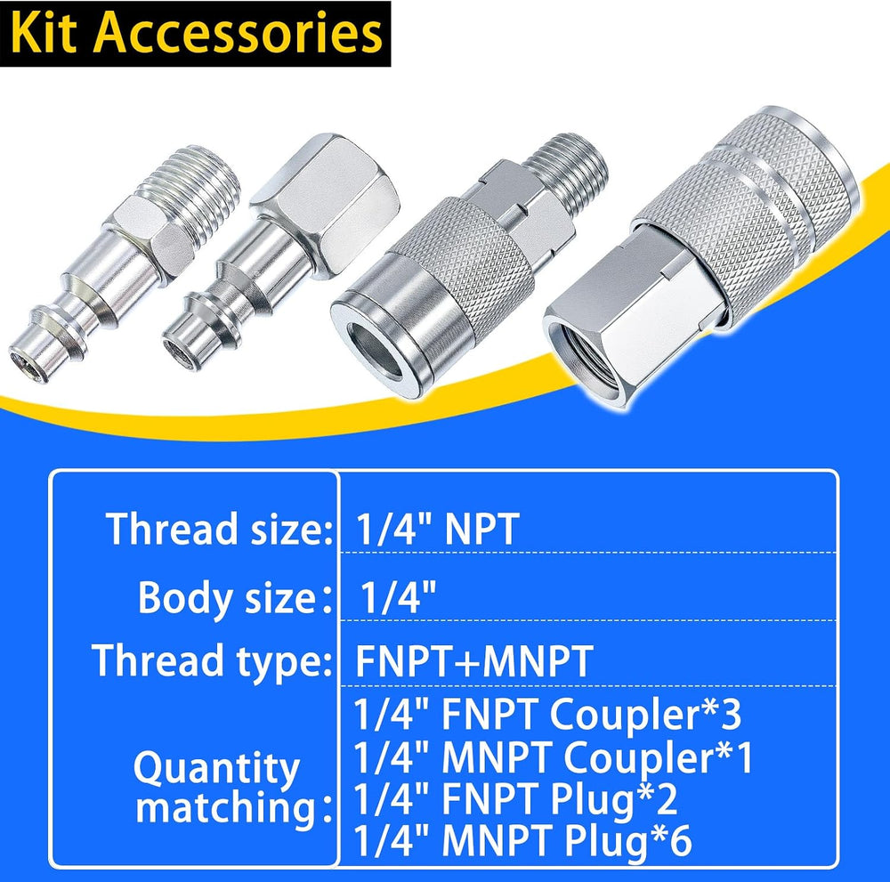 High Flow Air Hose Fitting Set 3/8 Inch NPT 24PCS Air Connect Fitting I/M Plu...