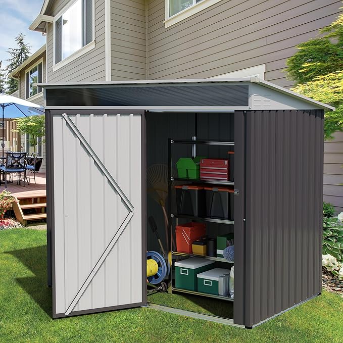 Vongrasig Outdoor Storage Shed, 6 x 4 FT Outside Metal Garden Shed