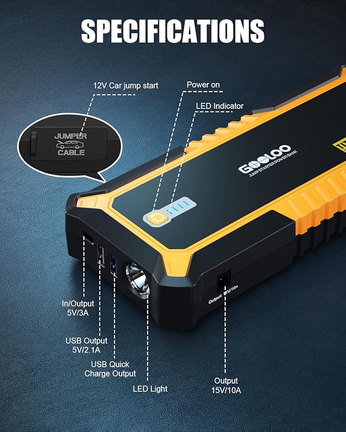 GOOLOO GP3000 3000A Jump Starter, 12V Car Battery Jump Starter