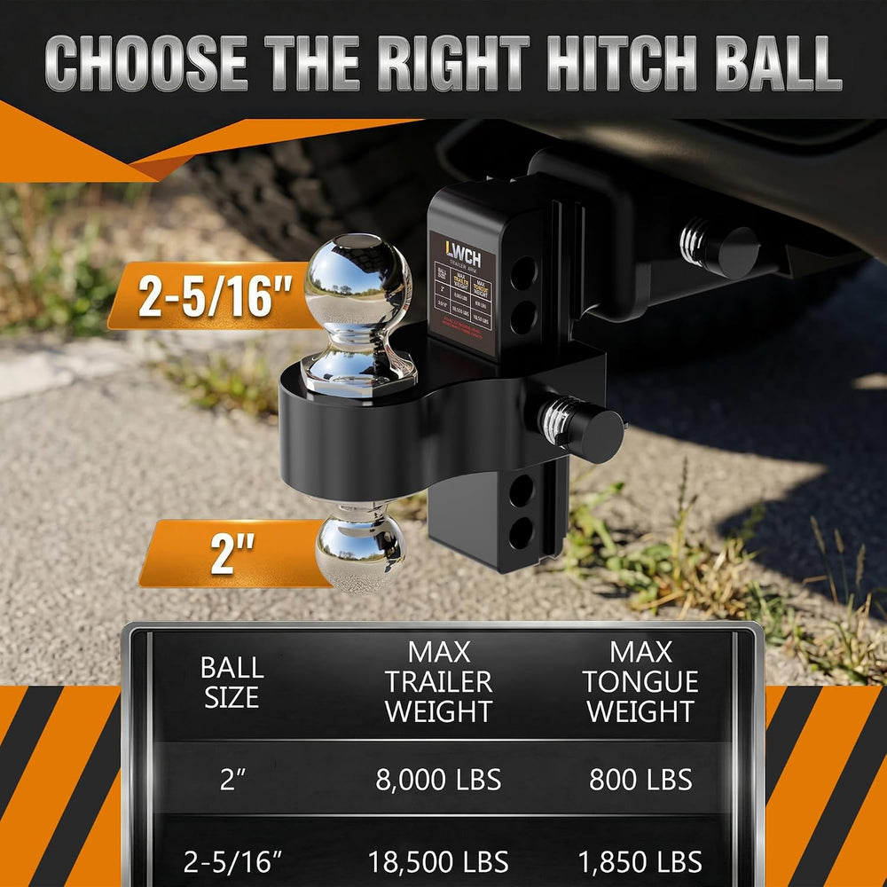 2.5" Aluminum Adjustable Trailer Hitch, 6 in Drop/Rise, 18.5K GTW