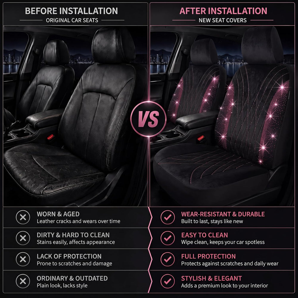 Hot Pink Diamond Bling Cute Car Seat Cover Front Black for Girl