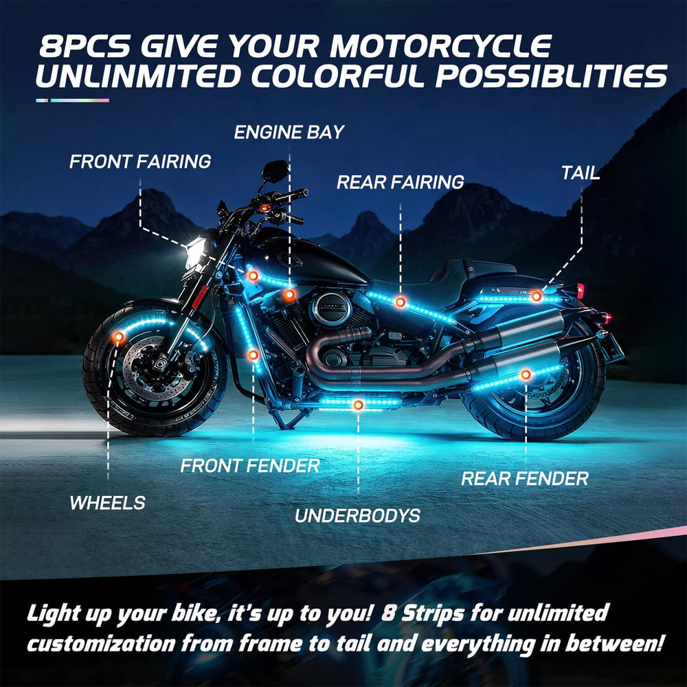 Nilight 8PCS Motorcycle RGB Led Light Kit Waterproof Multi Color Atmosphere N...