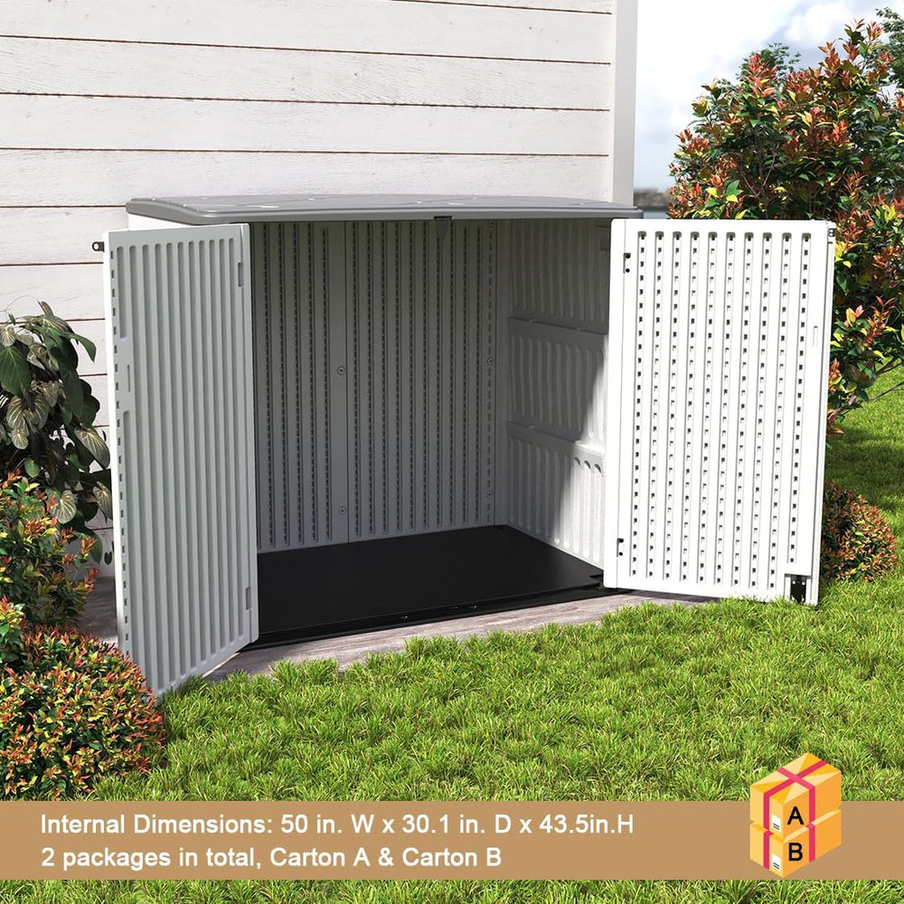 KINYING Horizontal Outdoor Storage Shed,47 Cu.ft Resin Outdoor Storage Cabine...