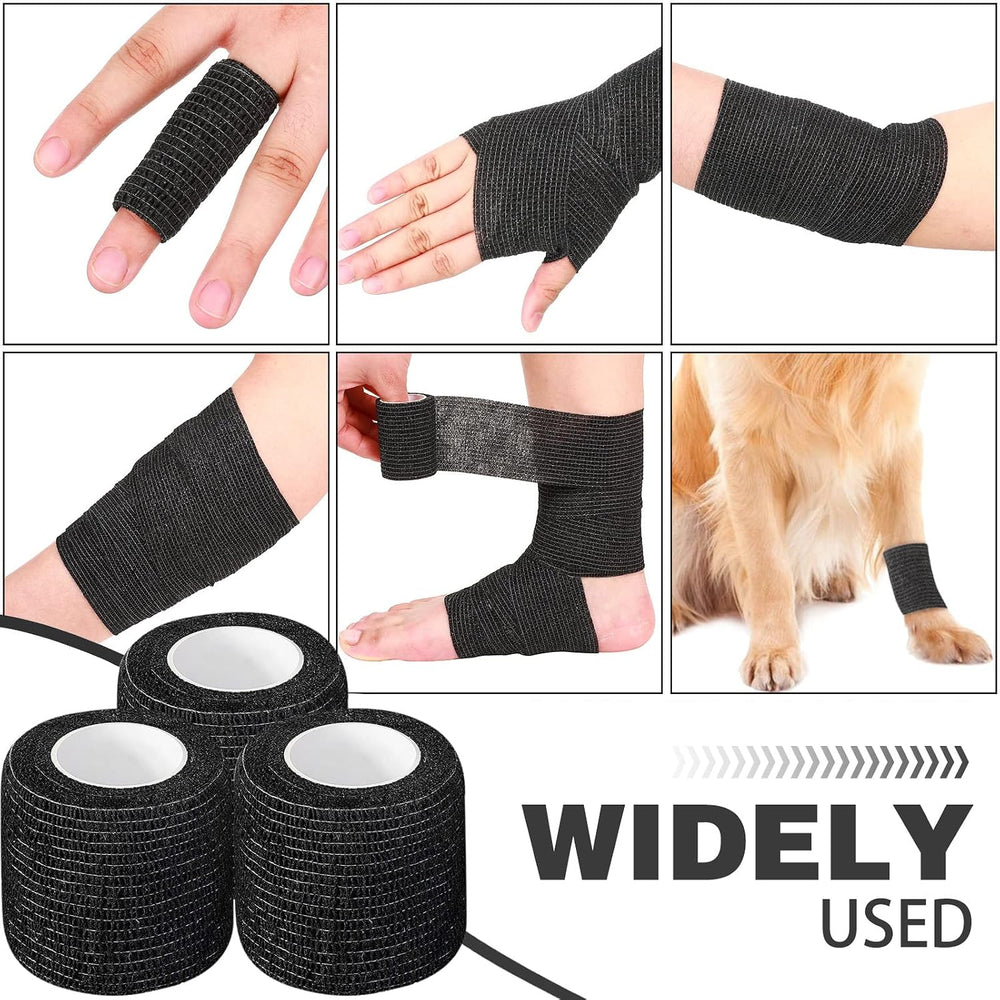 Treela 64 Pack 2" X 5 Yards Self Adhesive Bandage Wrap Black