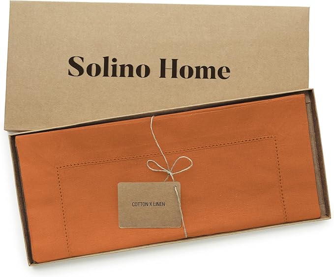 Solino Home Cotton Linen Pumpkin Table Runner 108 Inches Long - Hemstitch 14 ...