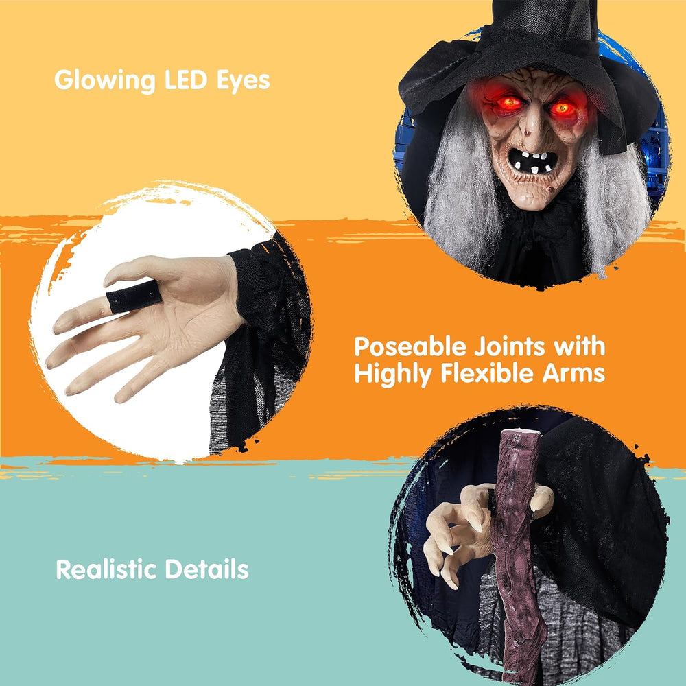 JOYIN Outdoor Halloween Decorations Animatronics Witch with Cane, Life Size A...