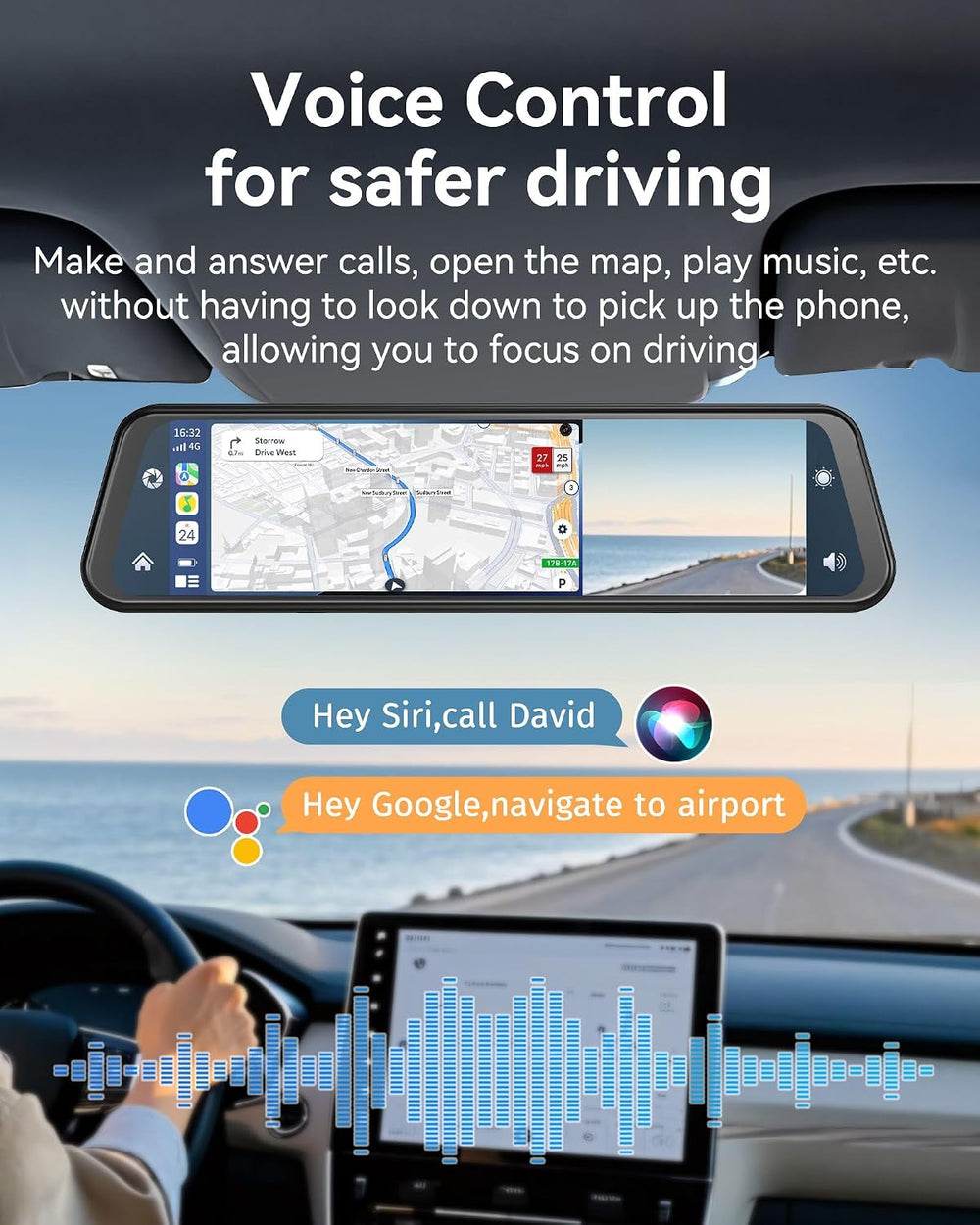 4K Rear View Mirror Camera with Carplay&Android Auto 12" Mirror Dash...