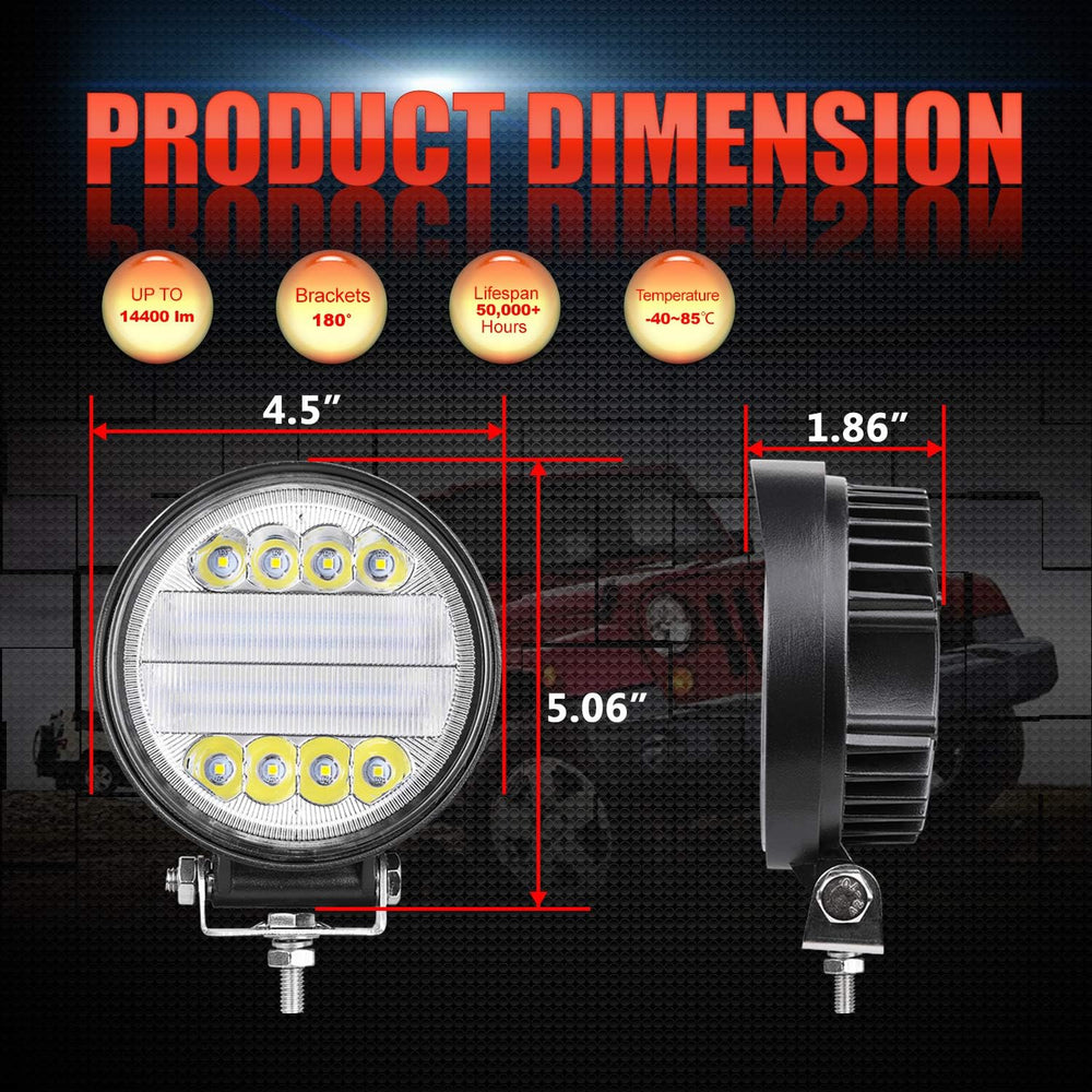 5 Inch Round Offroad Lights, OFFROADTOWN 2PCS 144W Spot Flood Combo Beam Roun...