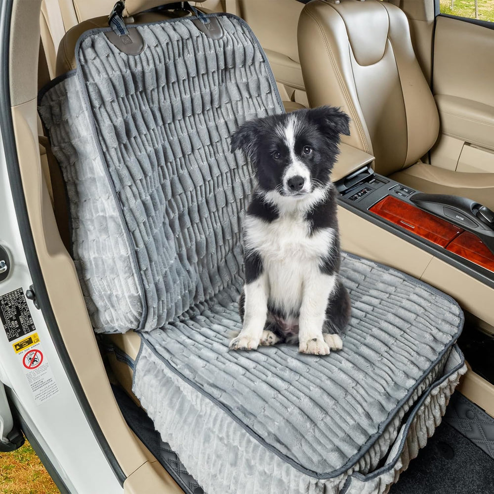 Front Seat Dog Car Seat Cover, Plush Waterproof Protector, Grey