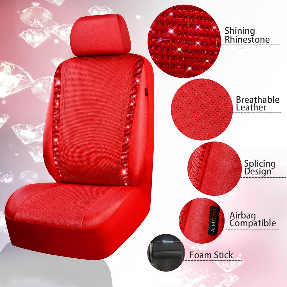 CAR PASS Bling Diamond Car Seat Covers Full Set, Shining Rhinestone Waterproo...