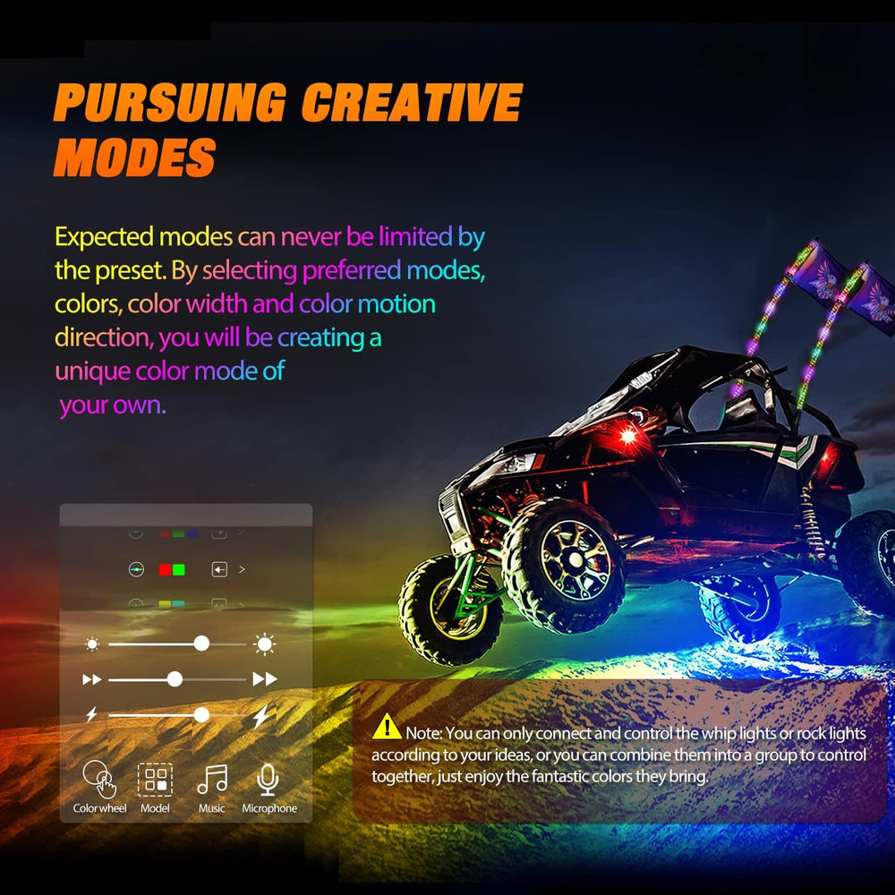 Nilight 2PCS 3FT RGB LED Whip Light and 4 PCS Rock Lights Combo Kit