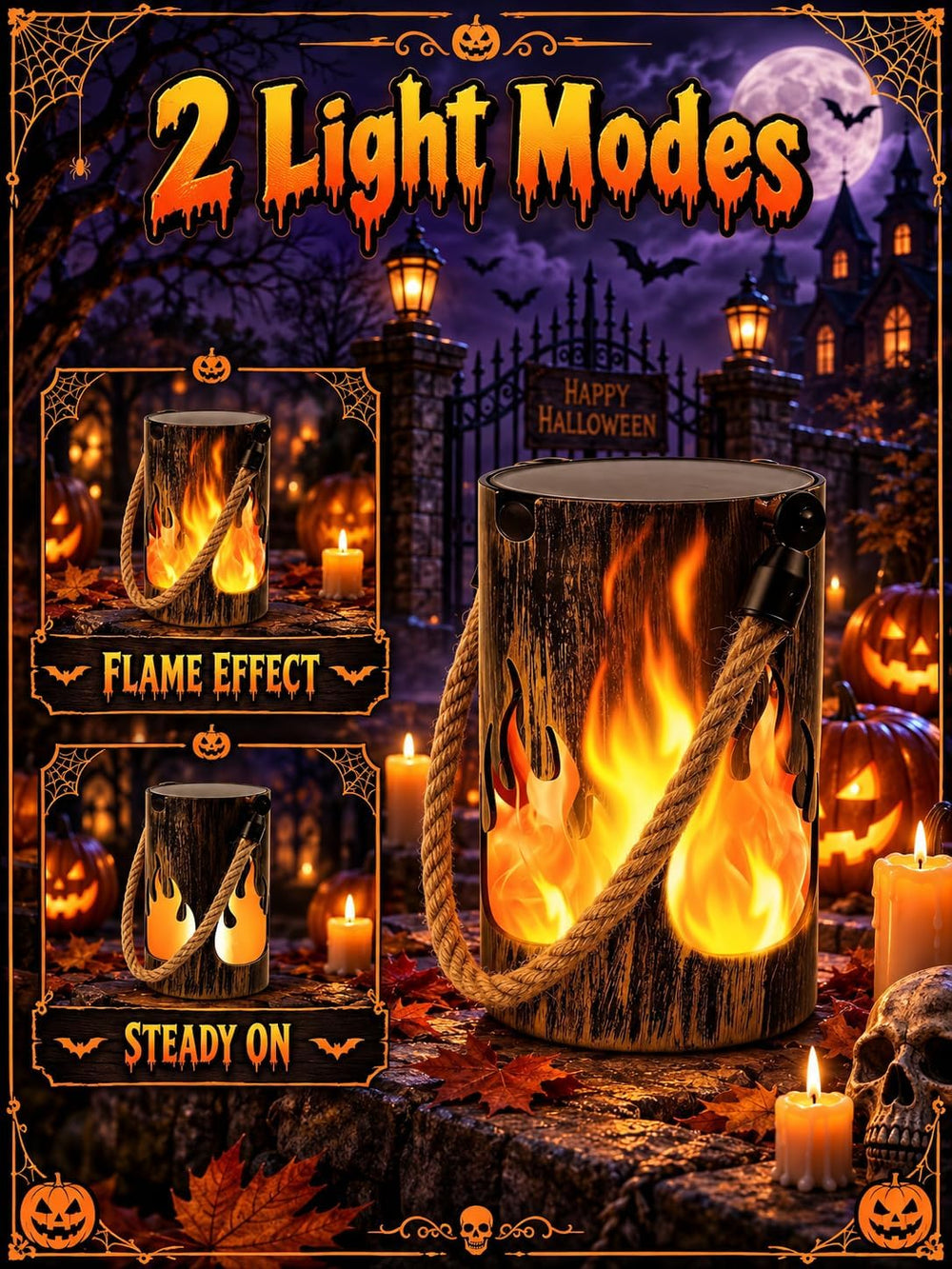 6 Pack Solar Halloween Lanterns Outdoor with Flickering Flame