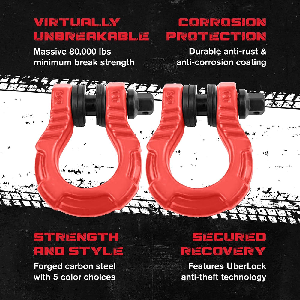 GearAmerica UBER Shackles with Anti-Theft Lock - 80,000 Lbs (40 T) Strength -...