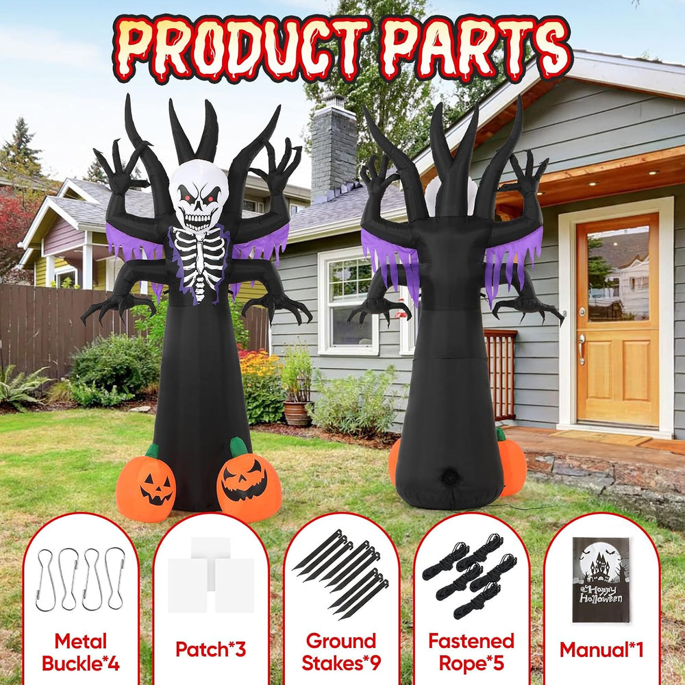 8FT Halloween Inflatable Skeleton Tree Grim Reaper Yard Decoration LED