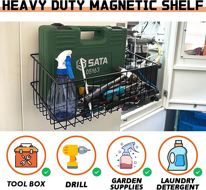 ULIBERMAGNET Magnetic Baskets, Large Capacity Metal Wire Mesh Basket Holder (...