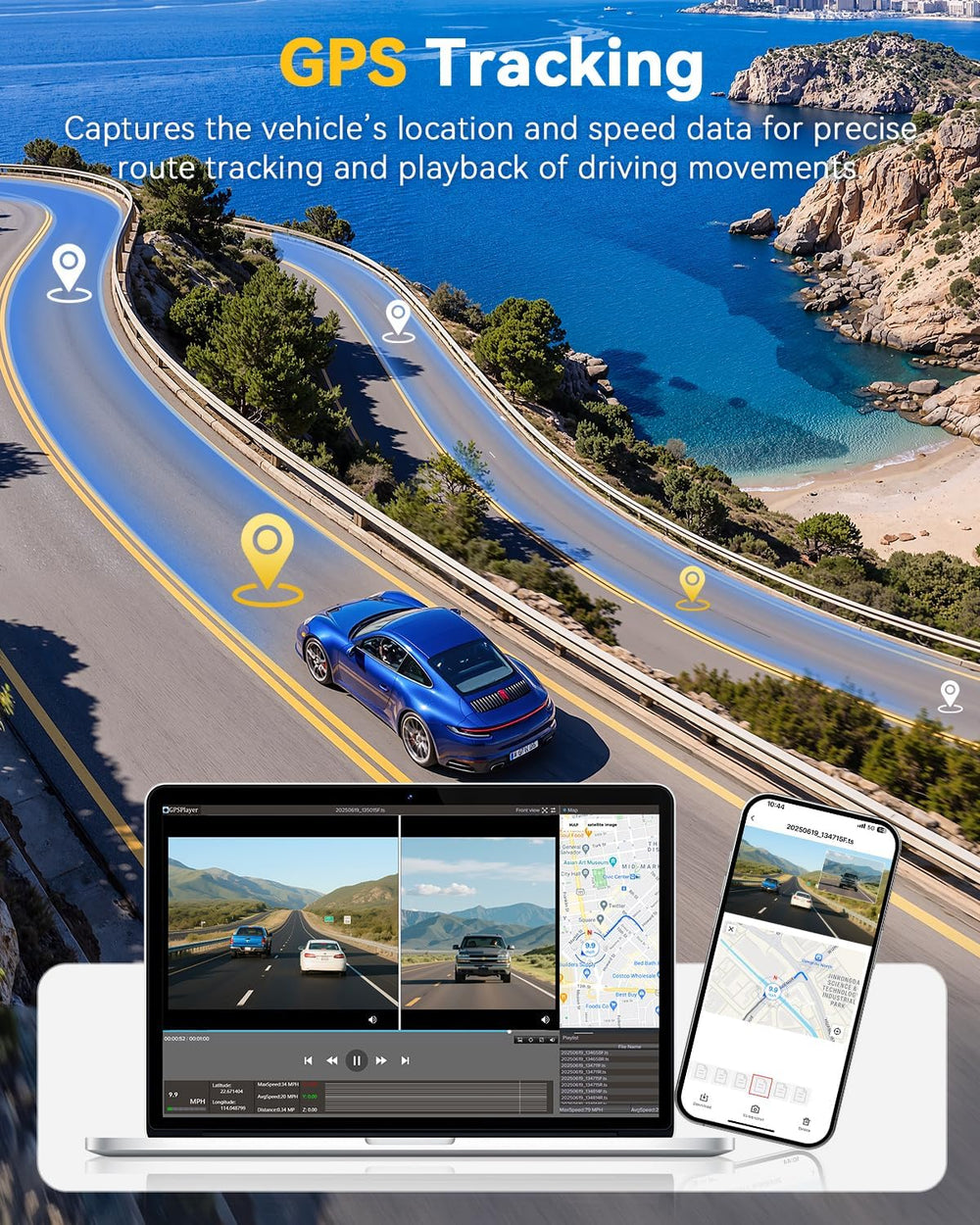 4K+4K Dash Cam, Free 128GB Card, 5.8GHz WiFi6 - up to 20MB/s