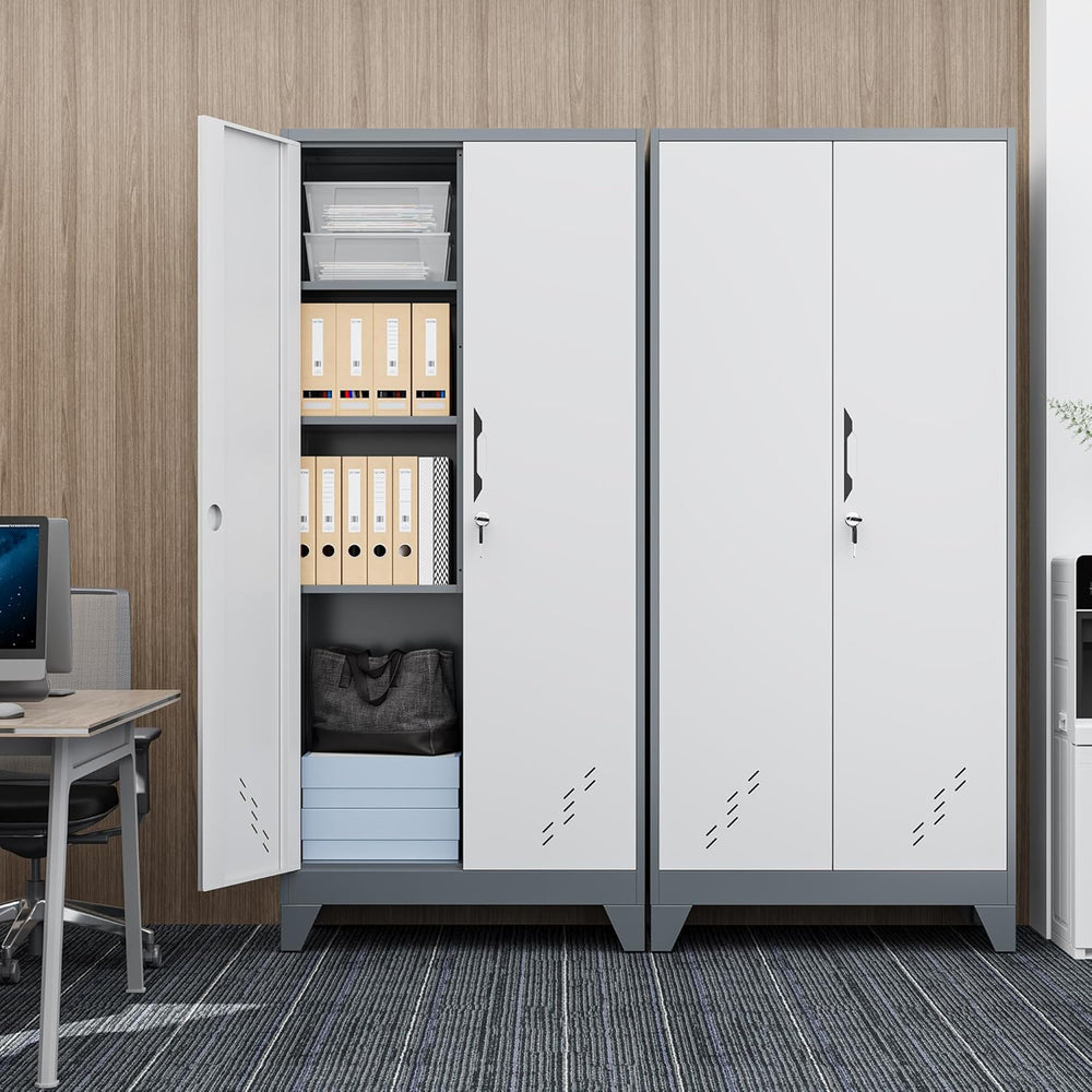 61" Metal Storage Cabinet with Lockable Doors, Cleaning Supply Cabinet w...