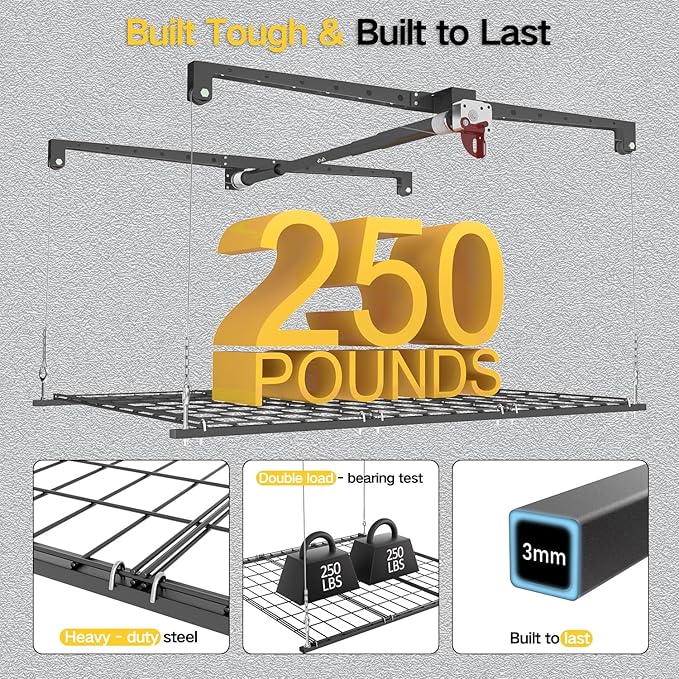 Overhead Garage Storage Rack, 4x4 Ft Adjustable Garage Ceiling Storage Lift