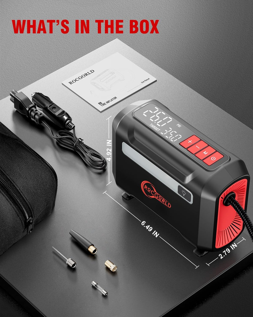 ROCGORLD R8 Tire Inflator Portable Air Compressor, DC 12V Air Compressor Port...