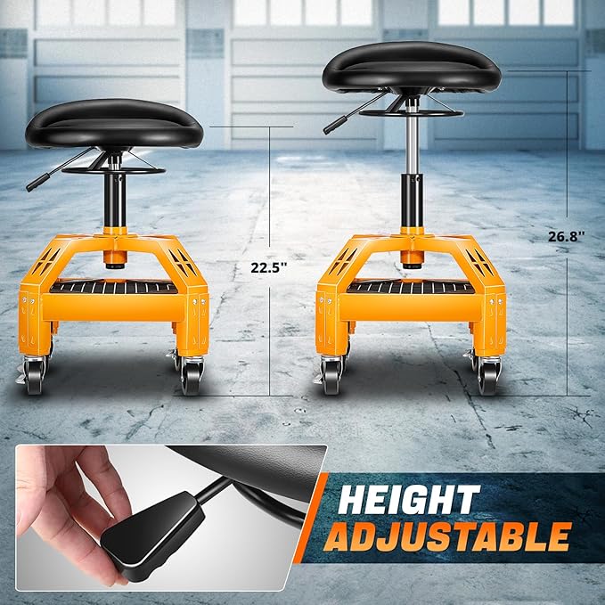 DNA MOTORING Rolling Padded Seat Adjustable Height Seat 330lbs Capacity Rolling