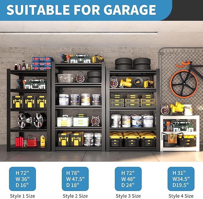31.5" H Metal Storage Shelving, 1500LBS Heavy Duty Shelves Unit, Adjusta...