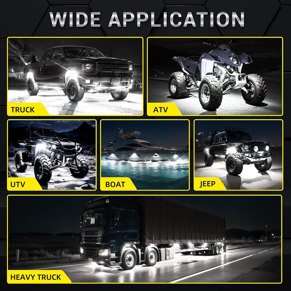 10 Pods Pure White LED Rock Lights with Power Swith Wiring Harness, 6000K Sup...