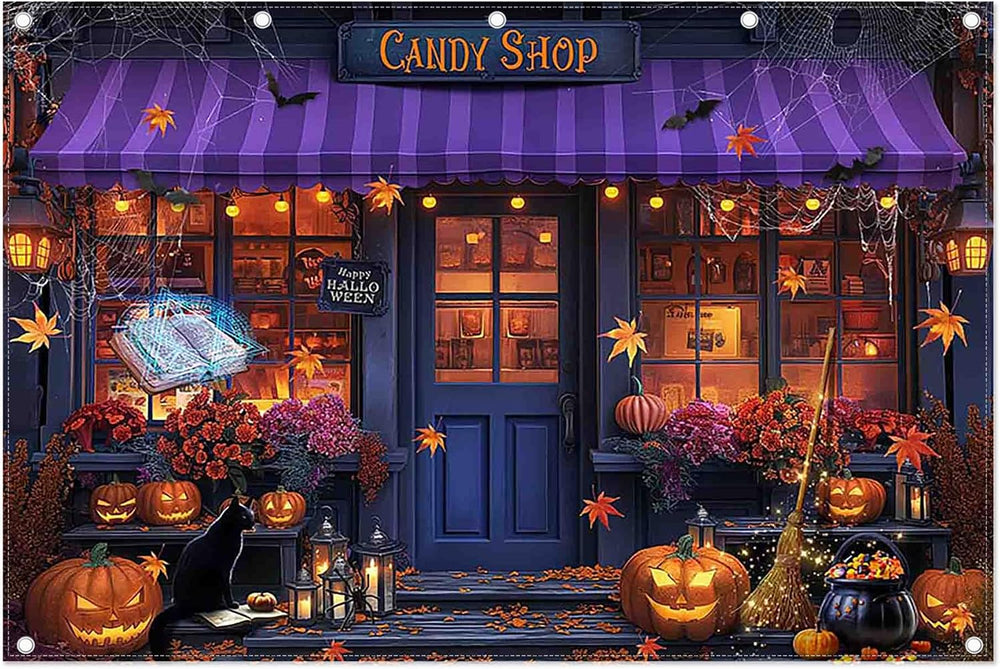 12x8ft Halloween Candy Shop Photography Backdrop Magic Witch Banner