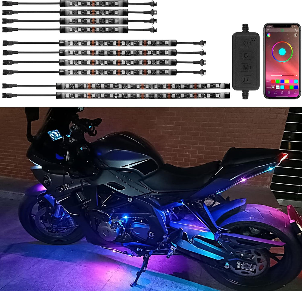 10Pcs Motorcycle LED Underglow Kit APP for Harley Honda Suzuki