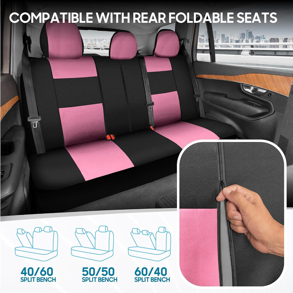BDK PolyPro Pink Car Seat Covers Full Set with 4-Piece Car Floor Mats - Two-T...