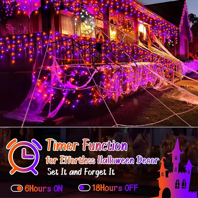 KNONEW 99FT 1216 LED Halloween Lights Decortation Orange Purple String Lights...