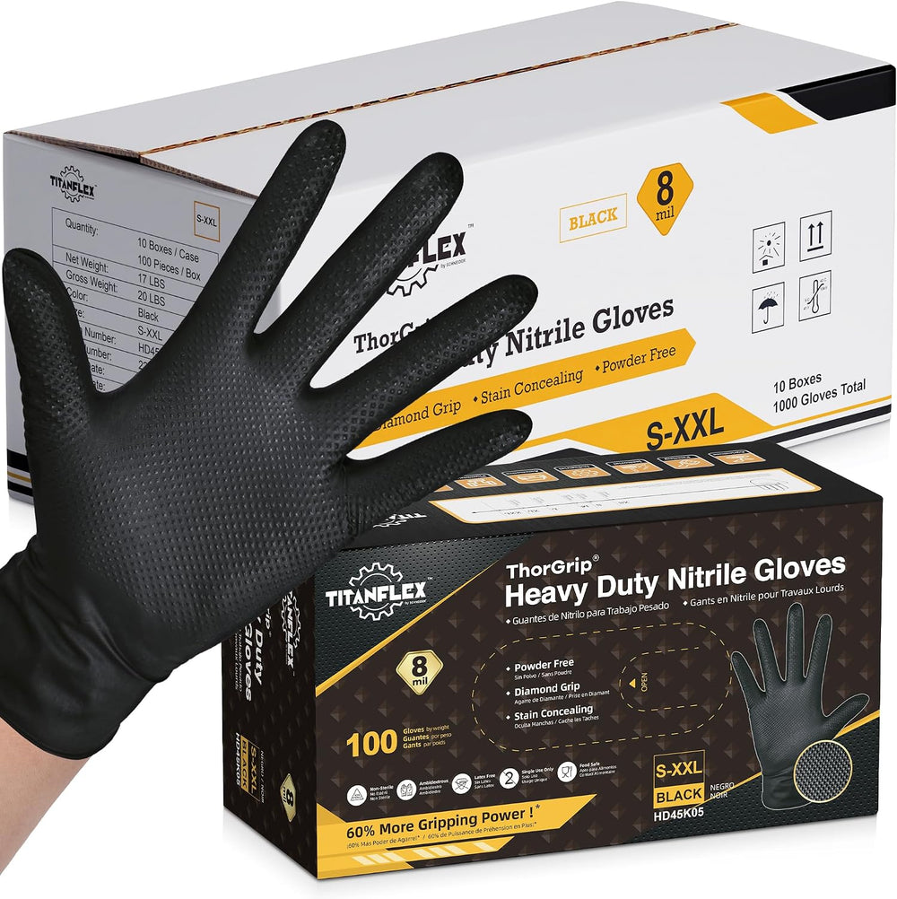 TitanFlex Thor Grip Heavy Duty Black Industrial Nitrile Gloves