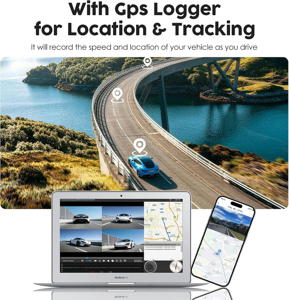 4 Channel 360° Dash Cam Detached Side Cameras, 4" Touch Screen
