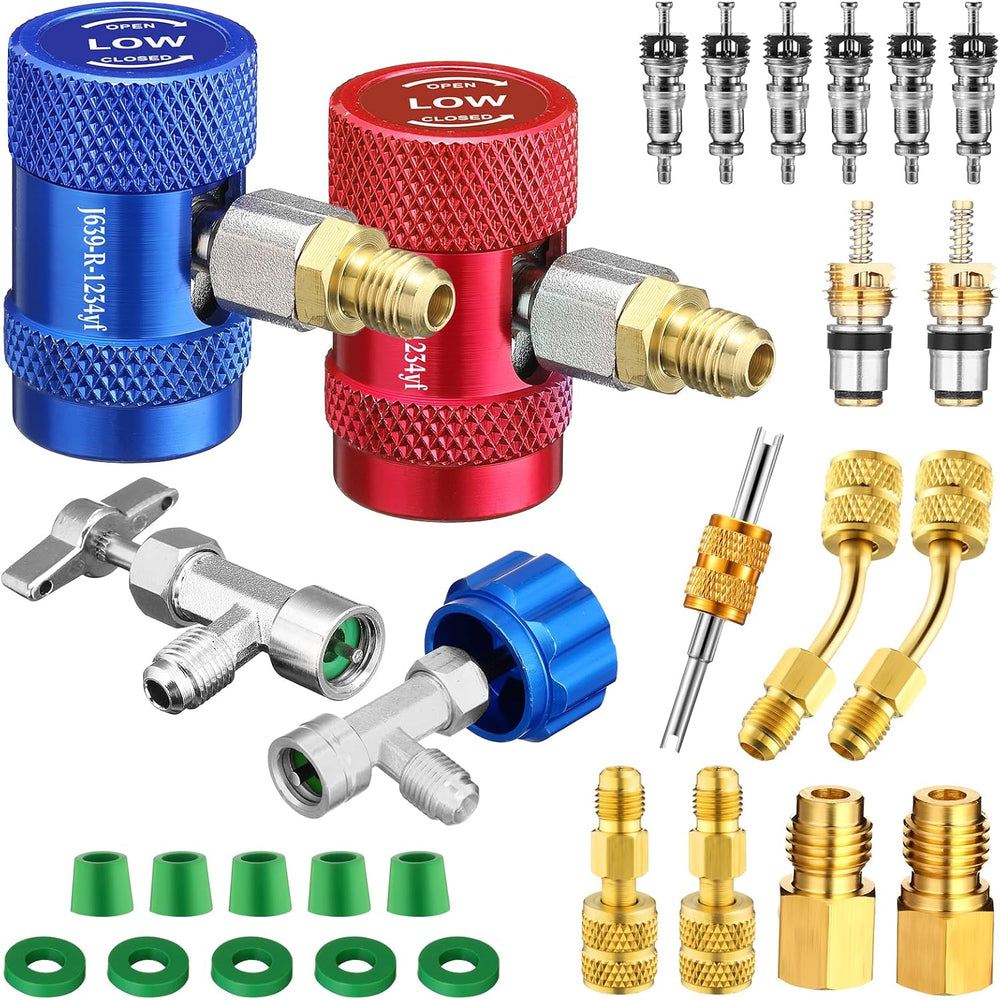 AC R1234YF Quick Couplers Adapters Set, R1234YF Self Sealing/Puncture Can Tap...